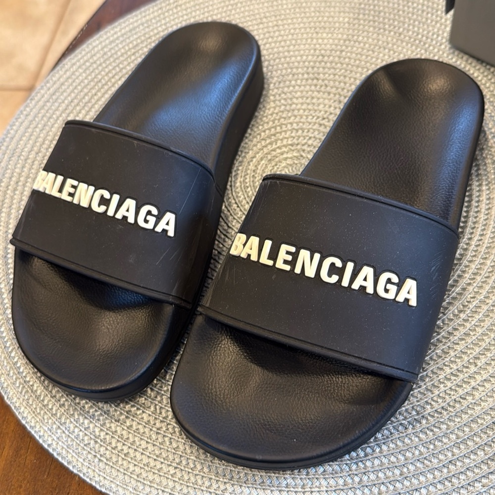Balenciaga Black and White Pool Slides